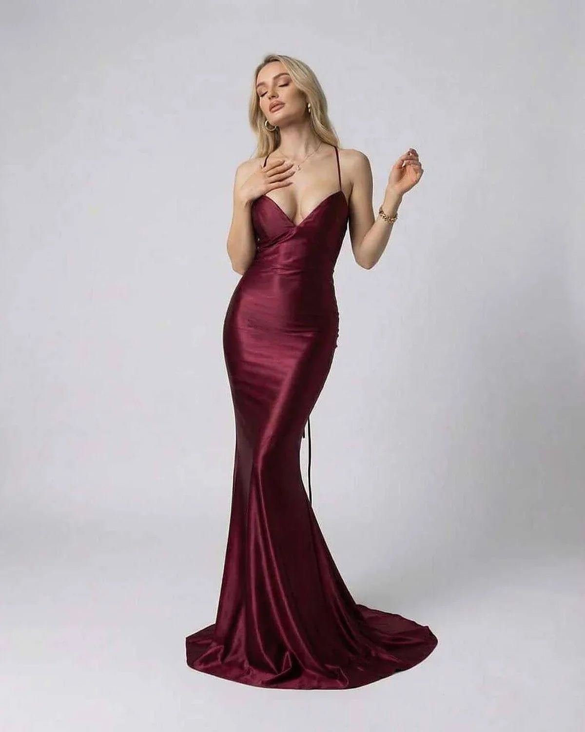 Burgundy Satin Bodycon V-Neck Sleeveless Maxi Dress | Prom, Cocktail Parties, Guest of Wedding & Daily Wear, front view | Ram | SKU: MMD-74295-burgundy-L-9576,MMD-74295-burgundy-M-4308,MMD-74295-burgundy-S-3398,MMD-74295-burgundy-XL-9214,MMD-74295-burgundy-XS-1110