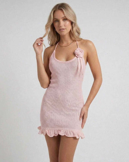 Burnout Mini Dress by RAMBLION in soft pink with pleated design, perfect for summer evenings.