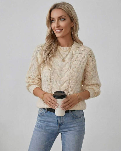Buxy Sweater in beige cable knit, perfect for cozy occasions, by RAMBLION, offering style and comfort.