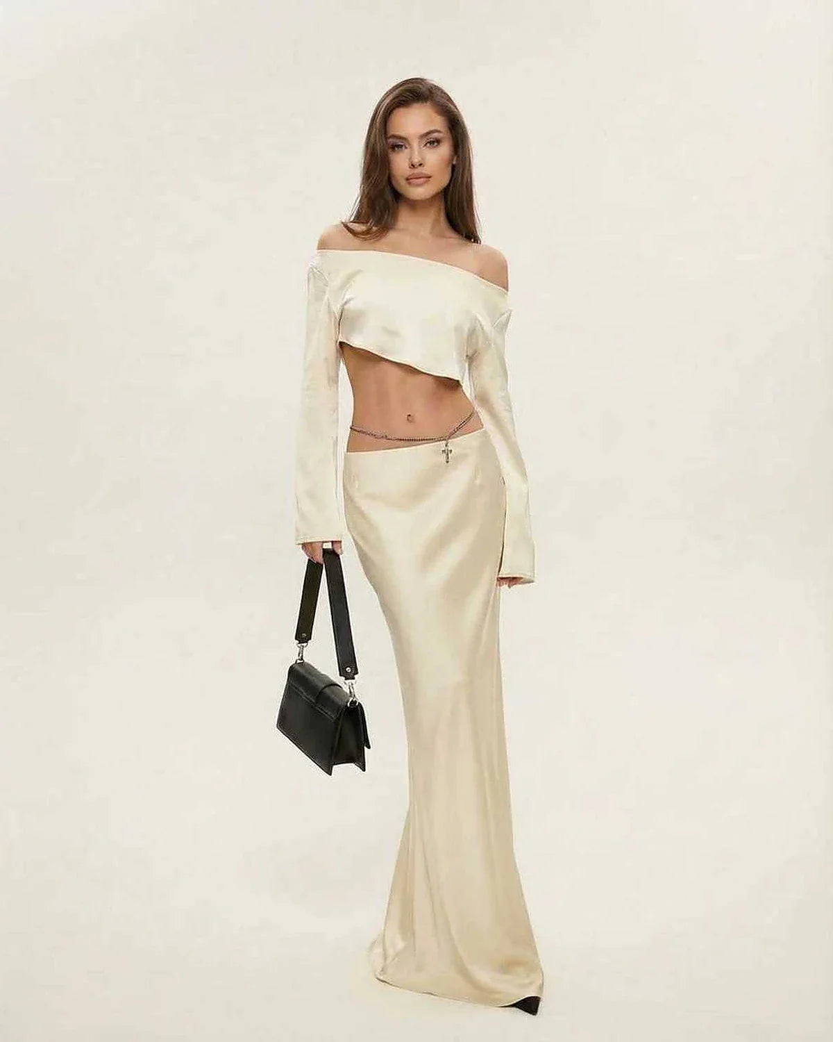 Champagne Satin Bodycon Round Neck Sleeveless Midi Dress | Prom & Celebrations, front view | Ramblion | SKU: AMD-582047391-champagne-L-8169,AMD-582047391-champagne-M-7692,AMD-582047391-champagne-S-1892,AMD-582047391-champagne-XL-4920,AMD-582047391-champagne-XS-9628
