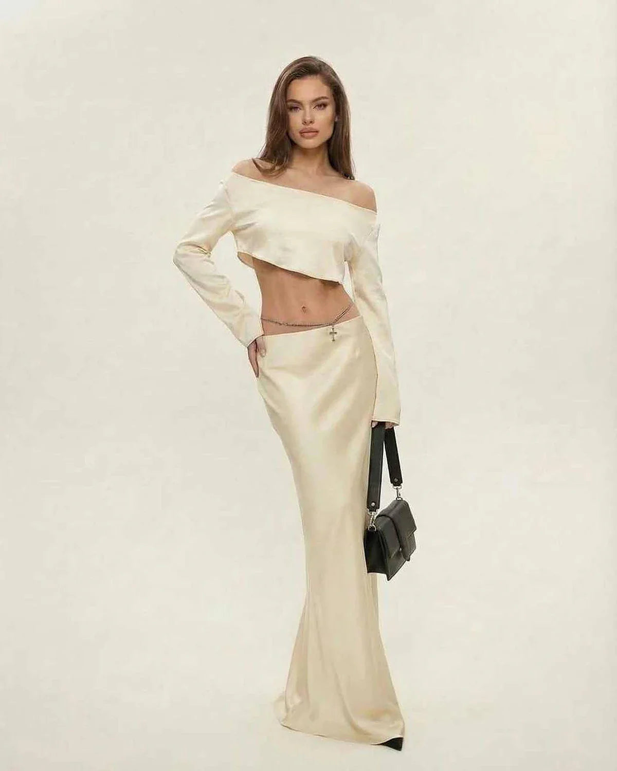 Champagne Satin Bodycon Round Neck Sleeveless Midi Dress | Prom & Celebrations, front view | Ramblion | SKU: AMD-582047391-champagne-L-8169,AMD-582047391-champagne-M-7692,AMD-582047391-champagne-S-1892,AMD-582047391-champagne-XL-4920,AMD-582047391-champagne-XS-9628