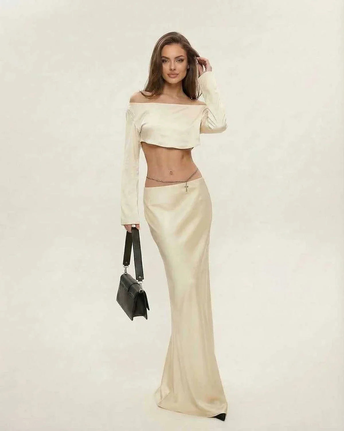 Champagne Satin Bodycon Round Neck Sleeveless Midi Dress | Prom & Celebrations, front view | Ramblion | SKU: AMD-582047391-champagne-L-8169,AMD-582047391-champagne-M-7692,AMD-582047391-champagne-S-1892,AMD-582047391-champagne-XL-4920,AMD-582047391-champagne-XS-9628