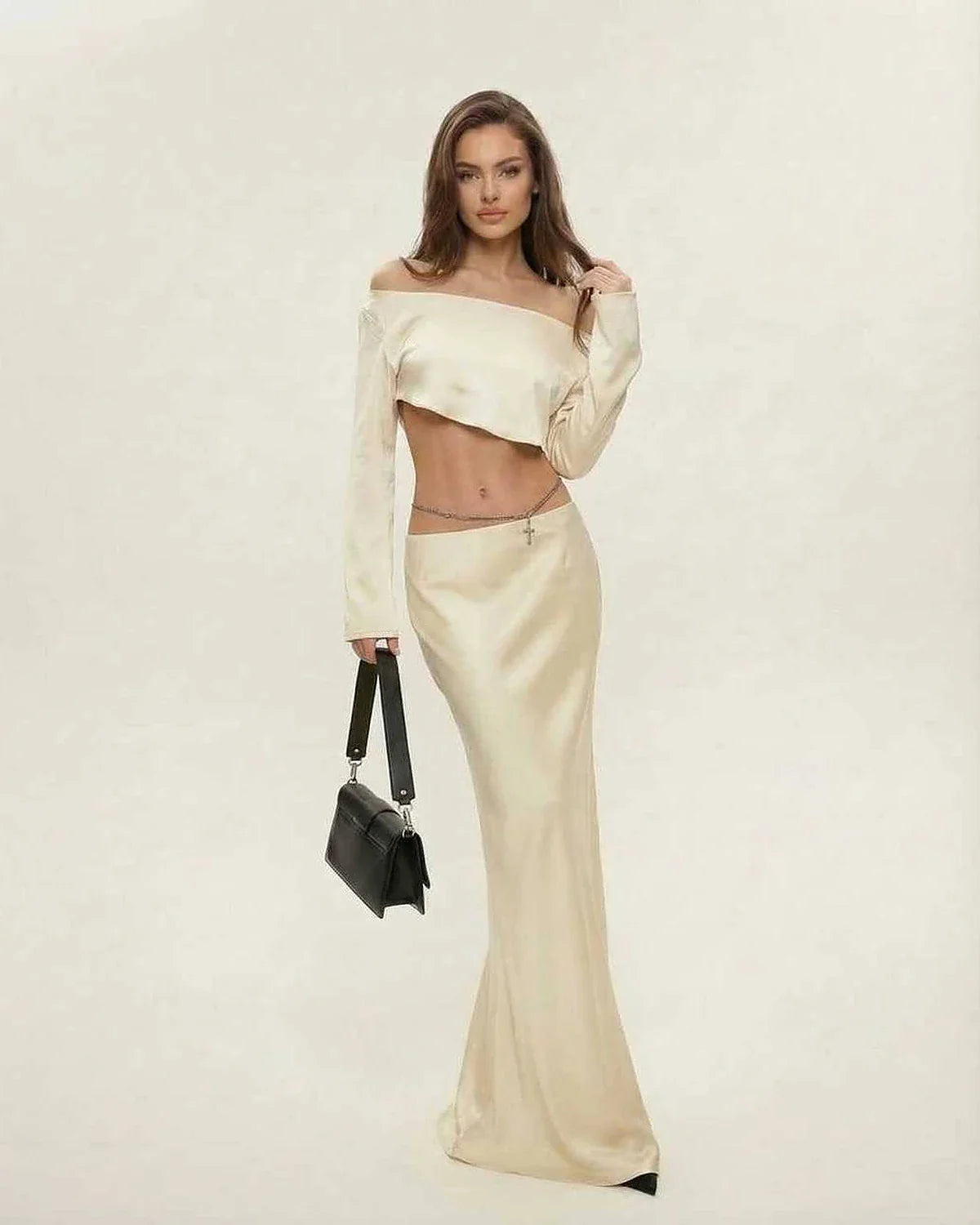 Champagne Satin Bodycon Round Neck Sleeveless Midi Dress | Prom & Celebrations, front view | Ramblion | SKU: AMD-582047391-champagne-L-8169,AMD-582047391-champagne-M-7692,AMD-582047391-champagne-S-1892,AMD-582047391-champagne-XL-4920,AMD-582047391-champagne-XS-9628