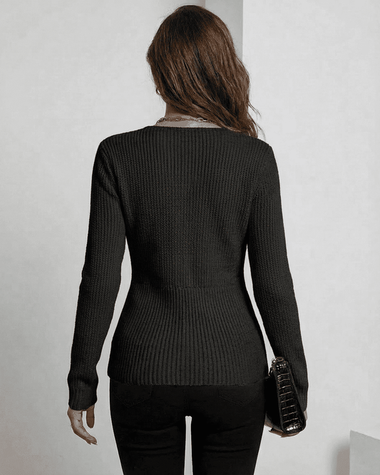 Cago Pullover by RAMBLION, black knit with ribbed texture, sophisticated style, perfect for casual or professional occasions.