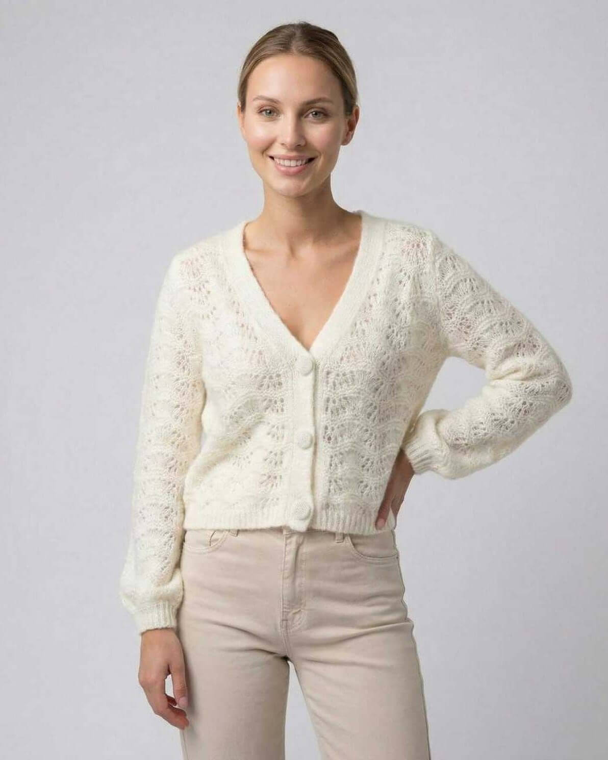 Cala Cardigan by RAMBLION, white hollow-out knit design, casual chic style, perfect for layering.