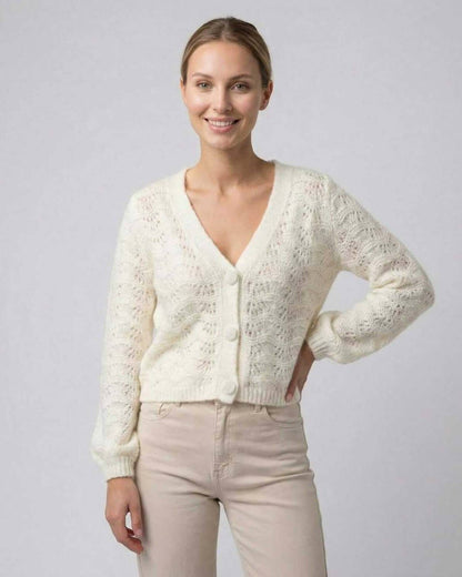 Cala Cardigan by RAMBLION, white hollow-out knit design, casual chic style, perfect for layering.