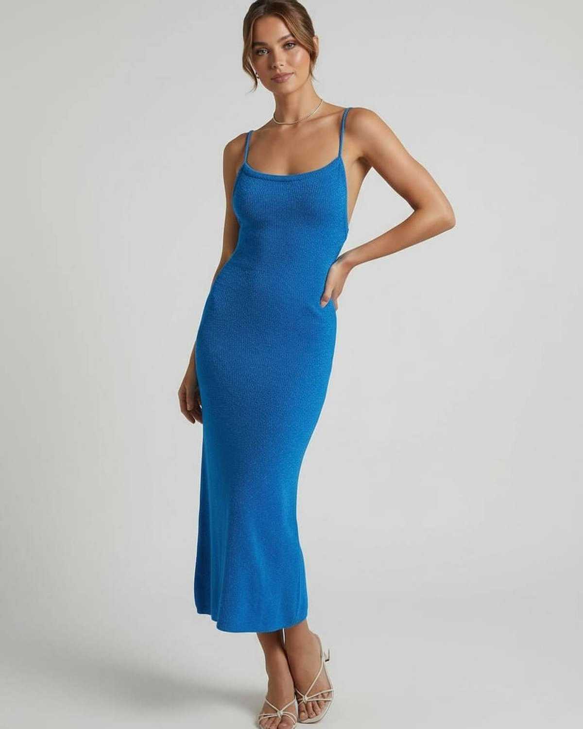 Cala Midi Dress in striking blue, 100% cotton, perfect for elegant occasions, designed by RAMBLION.