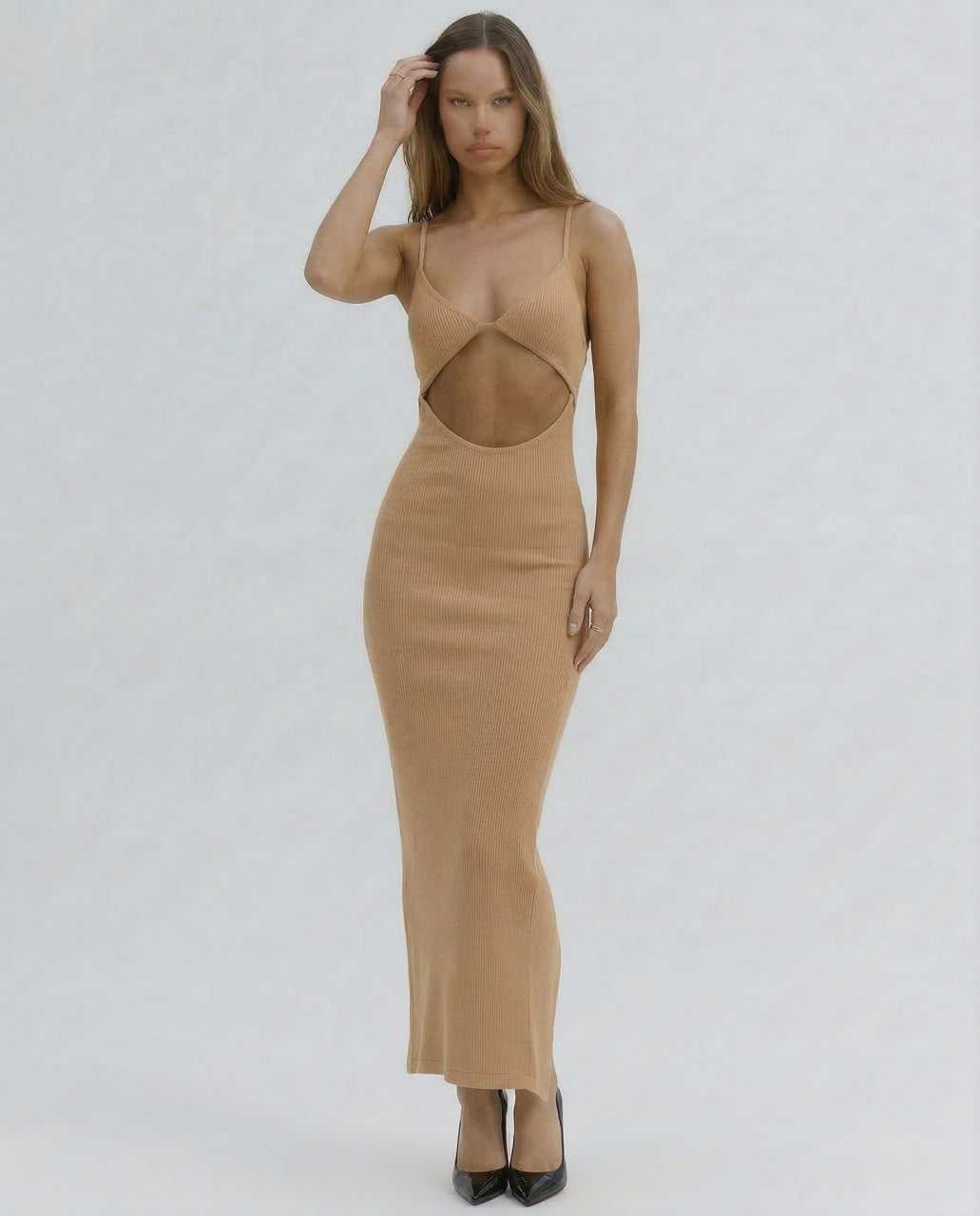 Came Midi Dress featuring a unique cut-out detail, elegant silhouette, perfect for special evenings, by RAMBLION.