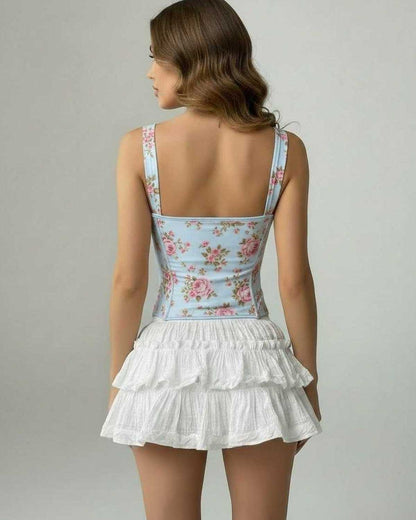 Blue Cotton Square Neck Sleeveless Set, back view | Ramblion | SKU: CCT-30547-blue-L-4064,CCT-30547-blue-M-6309,CCT-30547-blue-S-6976,CCT-30547-blue-XL-2670,CCT-30547-blue-XS-9084