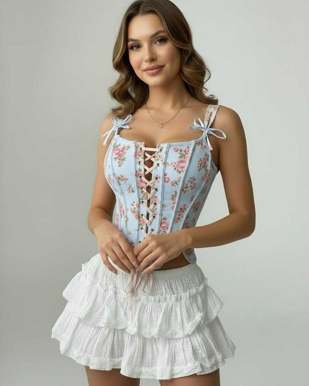 Blue Cotton Square Neck Sleeveless Set, front view | Ramblion | SKU: CCT-30547-blue-L-4064,CCT-30547-blue-M-6309,CCT-30547-blue-S-6976,CCT-30547-blue-XL-2670,CCT-30547-blue-XS-9084