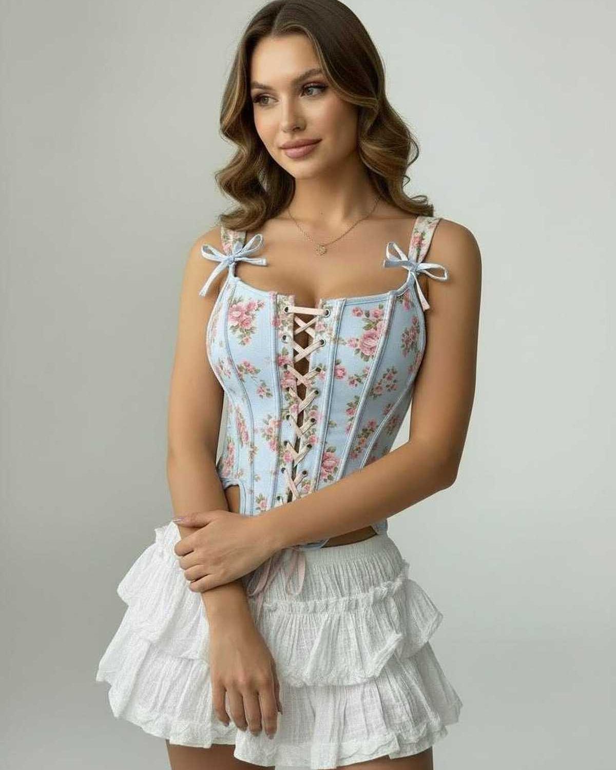 Blue Cotton Square Neck Sleeveless Set, front view | Ramblion | SKU: CCT-30547-blue-L-4064,CCT-30547-blue-M-6309,CCT-30547-blue-S-6976,CCT-30547-blue-XL-2670,CCT-30547-blue-XS-9084