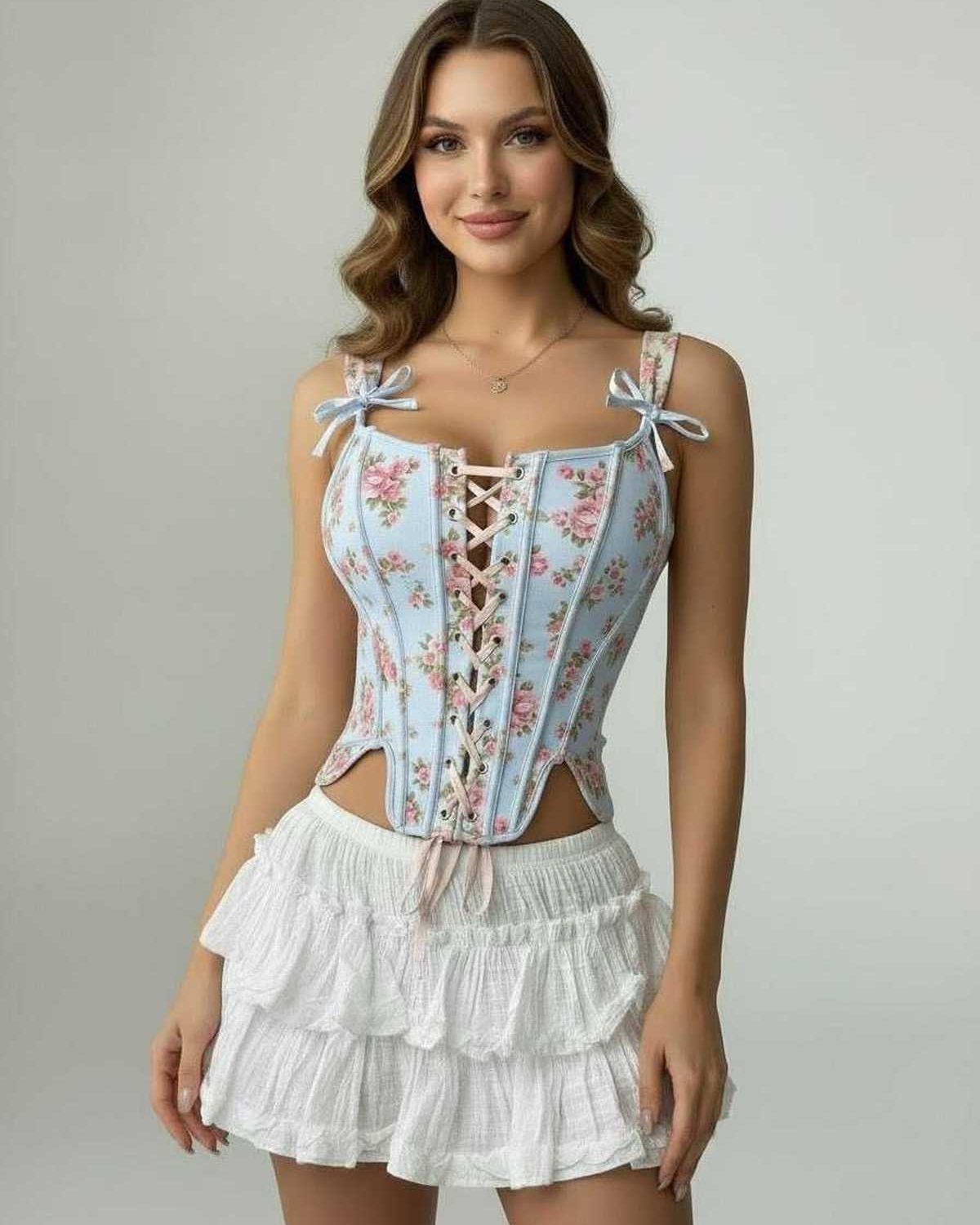 Blue Cotton Square Neck Sleeveless Set, front view | Ramblion | SKU: CCT-30547-blue-L-4064,CCT-30547-blue-M-6309,CCT-30547-blue-S-6976,CCT-30547-blue-XL-2670,CCT-30547-blue-XS-9084