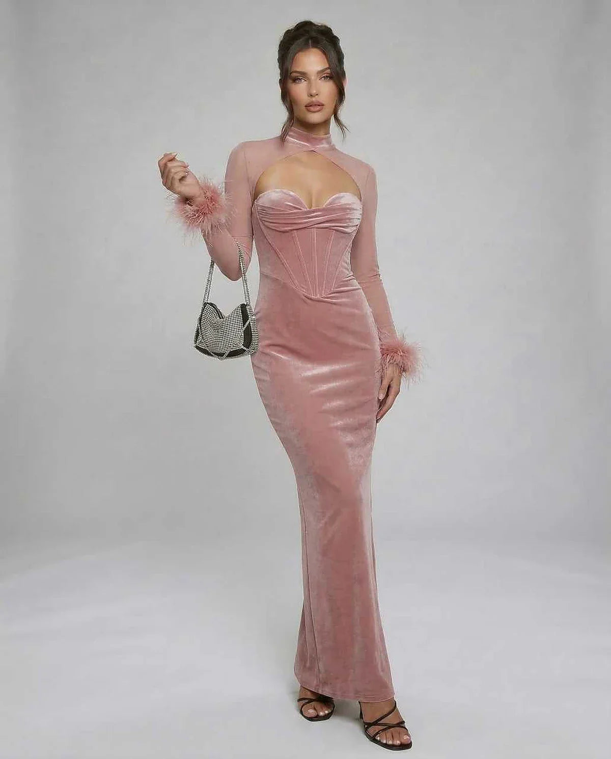 Blush Velvet Gown Strapless Maxi Dress | Formal Events, Night Out & Day-to-Night, front view | Ramblion | SKU: BMD-482910375-blush-L-1942,BMD-482910375-blush-M-8758,BMD-482910375-blush-S-6759,BMD-482910375-blush-XL-3910,BMD-482910375-blush-XS-9361