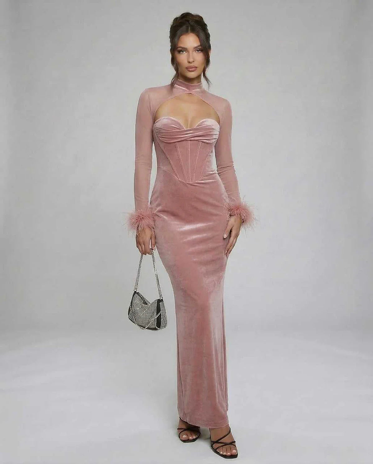 Blush Velvet Gown Strapless Maxi Dress | Formal Events, Night Out & Day-to-Night, front view | Ramblion | SKU: BMD-482910375-blush-L-1942,BMD-482910375-blush-M-8758,BMD-482910375-blush-S-6759,BMD-482910375-blush-XL-3910,BMD-482910375-blush-XS-9361