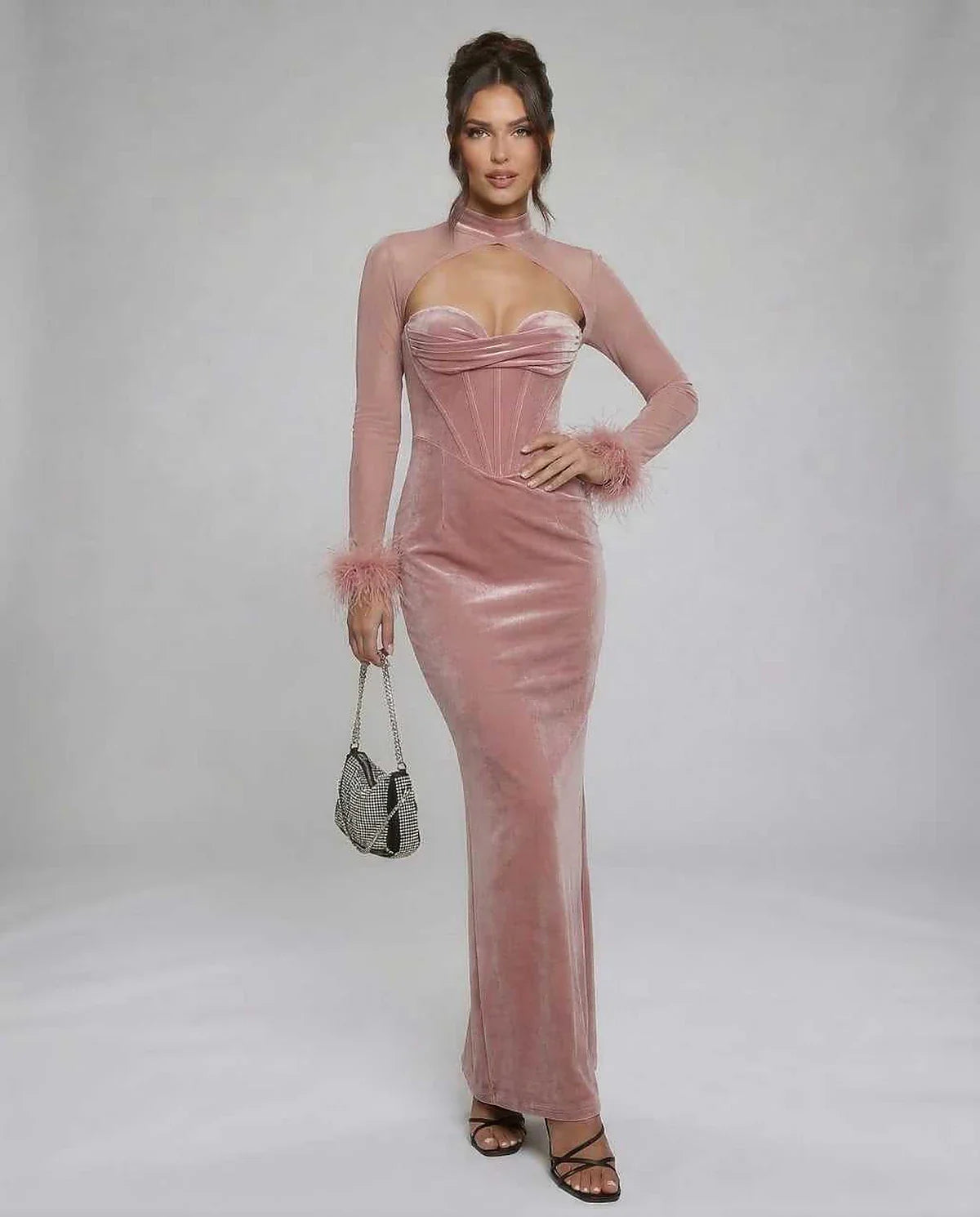 Blush Velvet Gown Strapless Maxi Dress | Formal Events, Night Out & Day-to-Night, front view | Ramblion | SKU: BMD-482910375-blush-L-1942,BMD-482910375-blush-M-8758,BMD-482910375-blush-S-6759,BMD-482910375-blush-XL-3910,BMD-482910375-blush-XS-9361