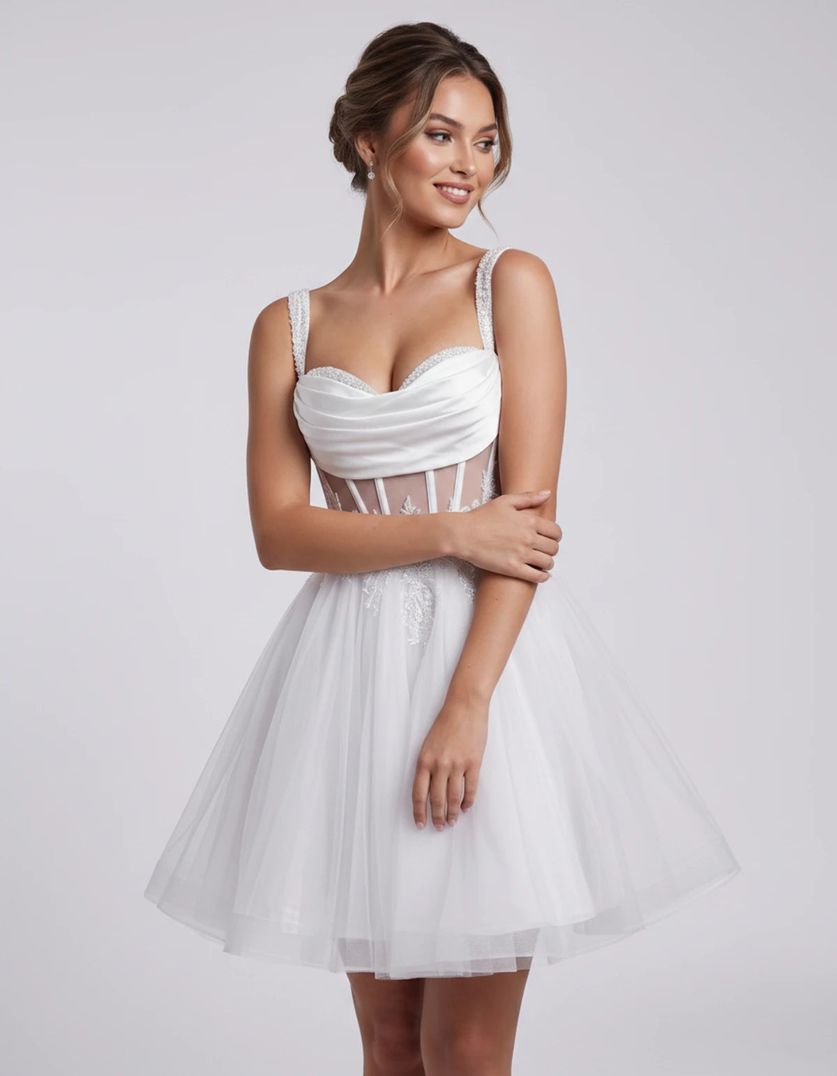 Caravelle Mini Dresses — White | SKU: RB-e7e7aa-white-2,RB-e7e7aa-white-4,RB-e7e7aa-white-6,RB-e7e7aa-white-8,RB-e7e7aa-white-10,RB-e7e7aa-white-12,RB-e7e7aa-white-14,RB-e7e7aa-white-14W,RB-e7e7aa-white-16,RB-e7e7aa-white-16W,RB-e7e7aa-white-18W,RB-e7e7aa-white-20W
