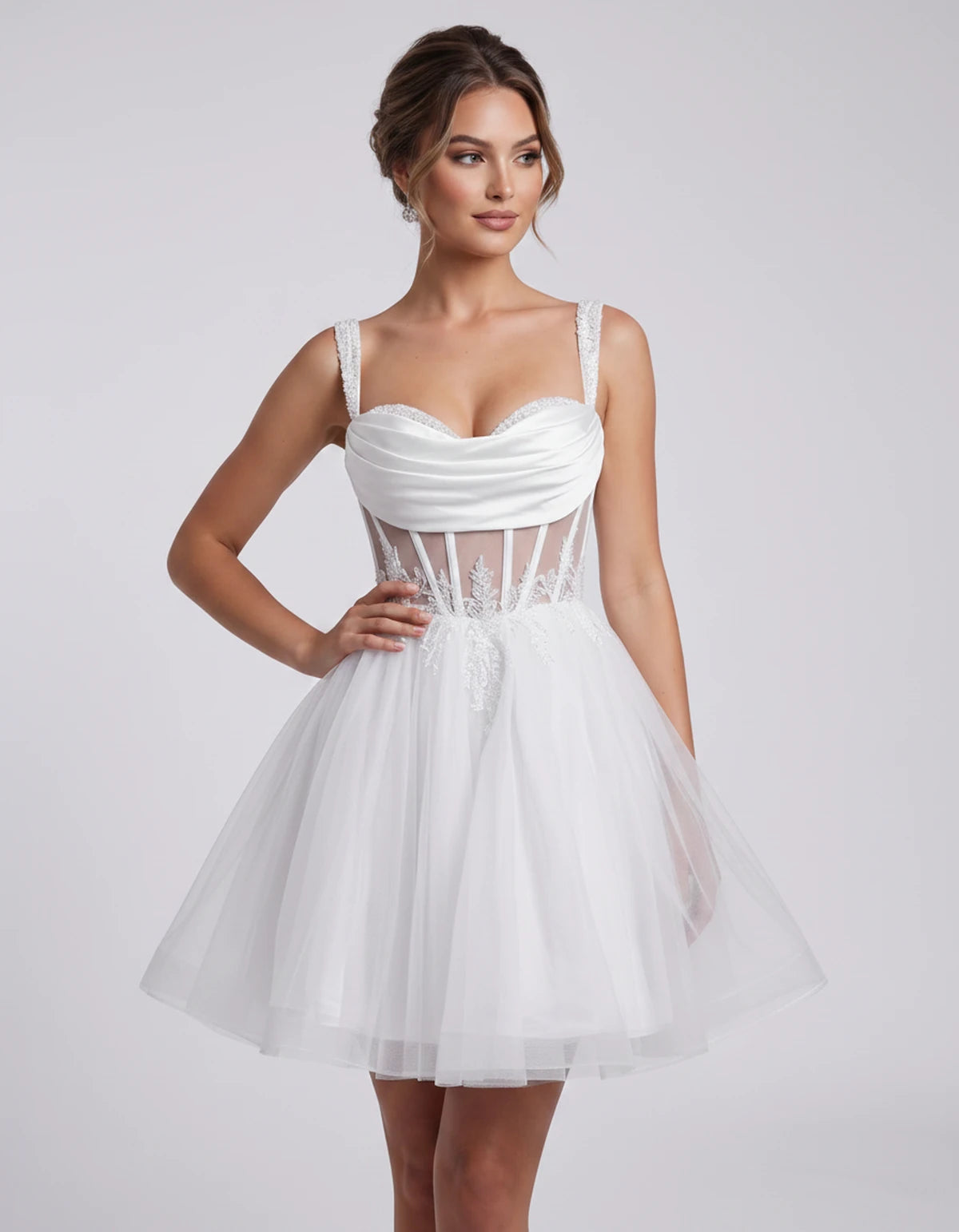 Caravelle Mini Dresses — White | SKU: RB-e7e7aa-white-2,RB-e7e7aa-white-4,RB-e7e7aa-white-6,RB-e7e7aa-white-8,RB-e7e7aa-white-10,RB-e7e7aa-white-12,RB-e7e7aa-white-14,RB-e7e7aa-white-14W,RB-e7e7aa-white-16,RB-e7e7aa-white-16W,RB-e7e7aa-white-18W,RB-e7e7aa-white-20W