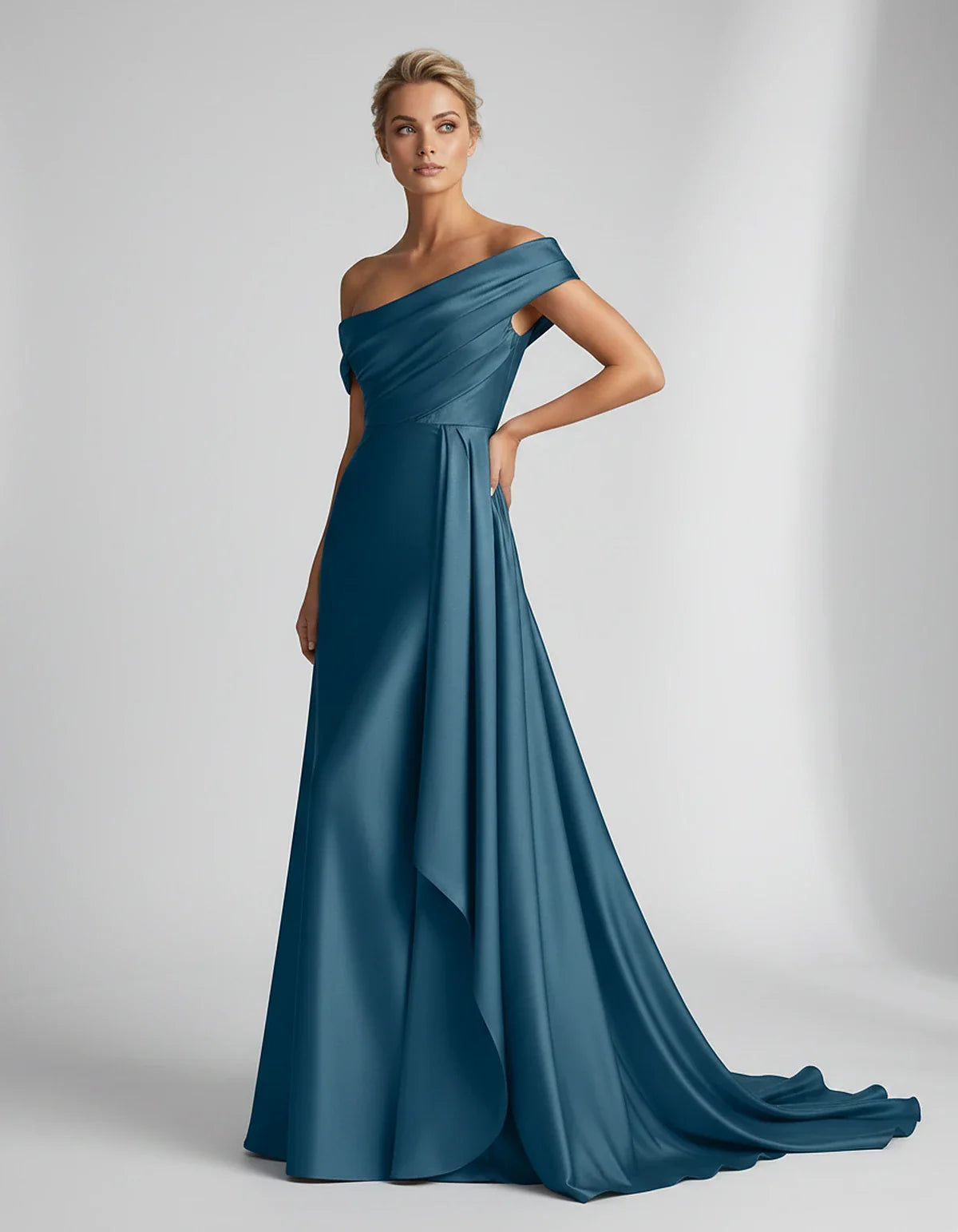 Teal,beige,green,pink,dusty Rose,dusty Blue,coral,blue,gold,lilac,black,plum,burgundy,red,fuchsia,brown Satin Mermaid V-Neck | SKU: VM-584920173641258-TEAL-L,VM-584920173641258-TEAL-M,VM-584920173641258-TEAL-S,VM-584920173641258-TEAL-XL,VM-584920173641258-TEAL-XS