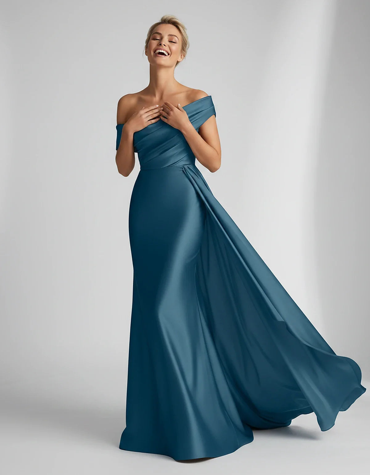 Teal,beige,green,pink,dusty Rose,dusty Blue,coral,blue,gold,lilac,black,plum,burgundy,red,fuchsia,brown Satin Mermaid V-Neck | SKU: VM-584920173641258-TEAL-L,VM-584920173641258-TEAL-M,VM-584920173641258-TEAL-S,VM-584920173641258-TEAL-XL,VM-584920173641258-TEAL-XS