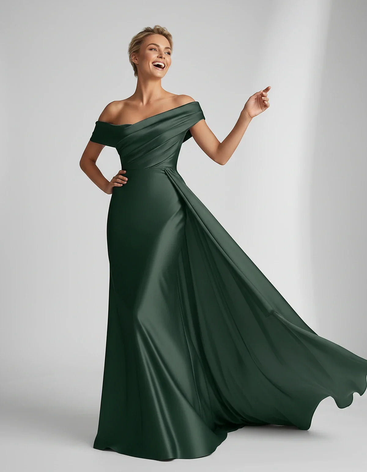 Teal,beige,green,pink,dusty Rose,dusty Blue,coral,blue,gold,lilac,black,plum,burgundy,red,fuchsia,brown Satin Mermaid V-Neck | SKU: VM-584920173641258-GREEN-L,VM-584920173641258-GREEN-M,VM-584920173641258-GREEN-S,VM-584920173641258-GREEN-XL,VM-584920173641258-GREEN-XS