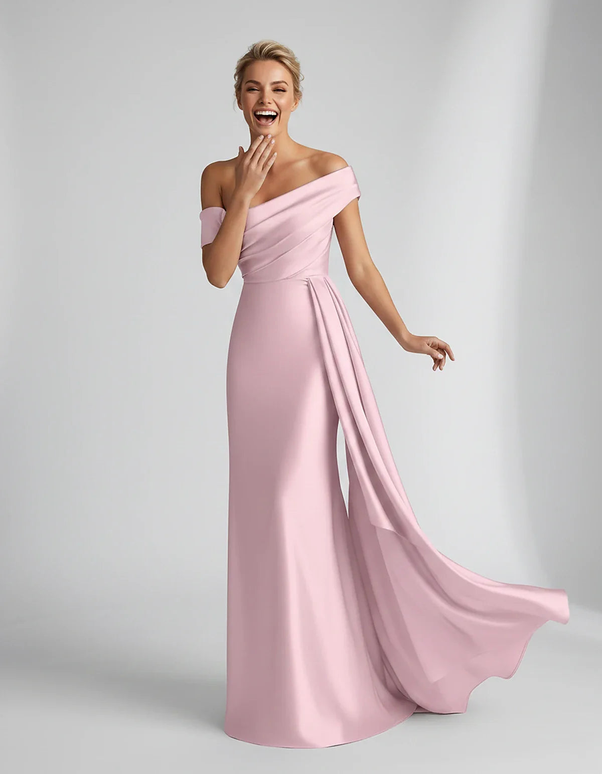 Teal,beige,green,pink,dusty Rose,dusty Blue,coral,blue,gold,lilac,black,plum,burgundy,red,fuchsia,brown Satin Mermaid V-Neck | SKU: VM-584920173641258-PINK-L,VM-584920173641258-PINK-M,VM-584920173641258-PINK-S,VM-584920173641258-PINK-XL,VM-584920173641258-PINK-XS