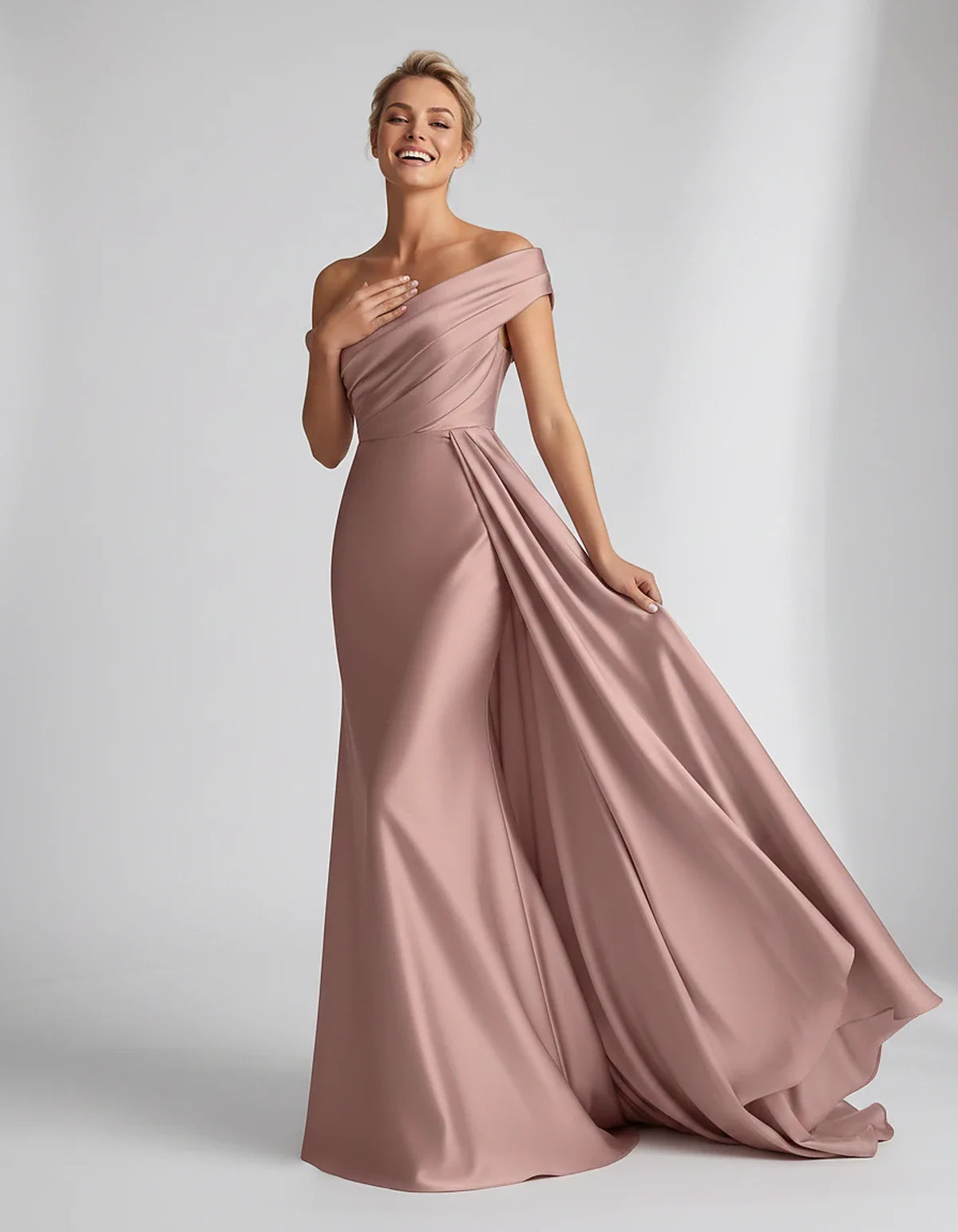 Teal,beige,green,pink,dusty Rose,dusty Blue,coral,blue,gold,lilac,black,plum,burgundy,red,fuchsia,brown Satin Mermaid V-Neck | SKU: VM-584920173641258-DUSTYROSE-L,VM-584920173641258-DUSTYROSE-M,VM-584920173641258-DUSTYROSE-S,VM-584920173641258-DUSTYROSE-XL,VM-584920173641258-DUSTYROSE-XS