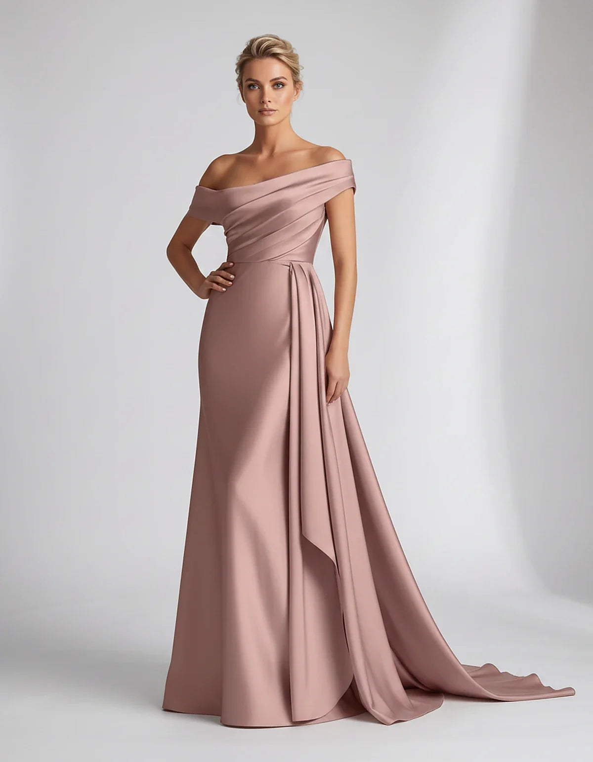 Teal,beige,green,pink,dusty Rose,dusty Blue,coral,blue,gold,lilac,black,plum,burgundy,red,fuchsia,brown Satin Mermaid V-Neck | SKU: VM-584920173641258-DUSTYROSE-L,VM-584920173641258-DUSTYROSE-M,VM-584920173641258-DUSTYROSE-S,VM-584920173641258-DUSTYROSE-XL,VM-584920173641258-DUSTYROSE-XS