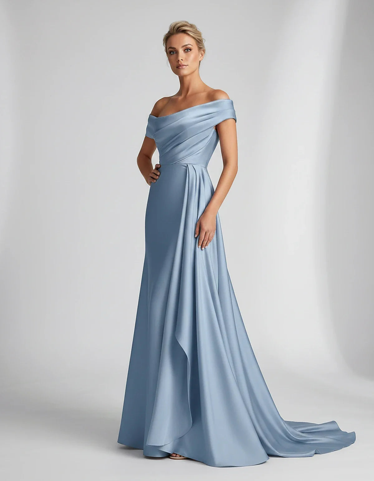 Teal,beige,green,pink,dusty Rose,dusty Blue,coral,blue,gold,lilac,black,plum,burgundy,red,fuchsia,brown Satin Mermaid V-Neck | SKU: VM-584920173641258-DUSTYBLUE-L,VM-584920173641258-DUSTYBLUE-M,VM-584920173641258-DUSTYBLUE-S,VM-584920173641258-DUSTYBLUE-XL,VM-584920173641258-DUSTYBLUE-XS
