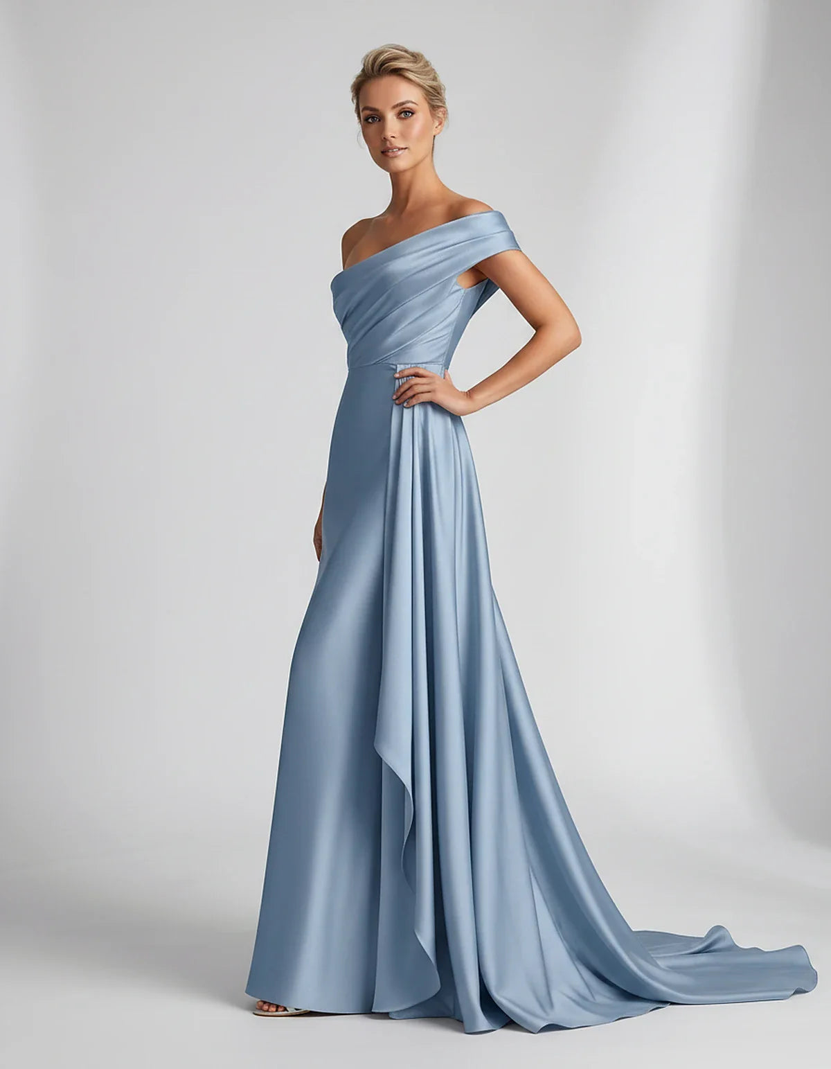 Teal,beige,green,pink,dusty Rose,dusty Blue,coral,blue,gold,lilac,black,plum,burgundy,red,fuchsia,brown Satin Mermaid V-Neck | SKU: VM-584920173641258-DUSTYBLUE-L,VM-584920173641258-DUSTYBLUE-M,VM-584920173641258-DUSTYBLUE-S,VM-584920173641258-DUSTYBLUE-XL,VM-584920173641258-DUSTYBLUE-XS