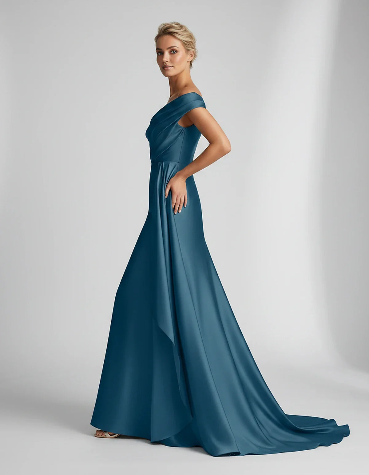 Teal,beige,green,pink,dusty Rose,dusty Blue,coral,blue,gold,lilac,black,plum,burgundy,red,fuchsia,brown Satin Mermaid V-Neck | SKU: VM-584920173641258-TEAL-L,VM-584920173641258-TEAL-M,VM-584920173641258-TEAL-S,VM-584920173641258-TEAL-XL,VM-584920173641258-TEAL-XS