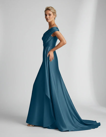 Teal,beige,green,pink,dusty Rose,dusty Blue,coral,blue,gold,lilac,black,plum,burgundy,red,fuchsia,brown Satin Mermaid V-Neck | SKU: VM-584920173641258-TEAL-L,VM-584920173641258-TEAL-M,VM-584920173641258-TEAL-S,VM-584920173641258-TEAL-XL,VM-584920173641258-TEAL-XS
