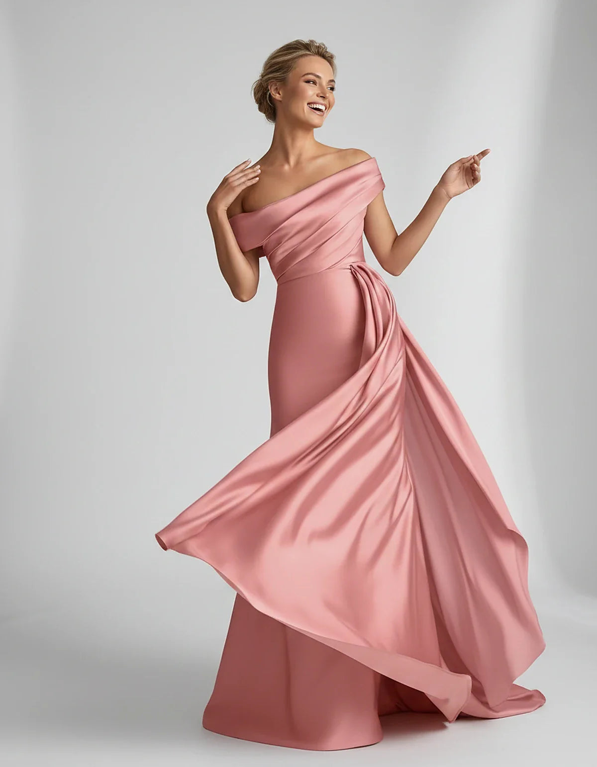 Teal,beige,green,pink,dusty Rose,dusty Blue,coral,blue,gold,lilac,black,plum,burgundy,red,fuchsia,brown Satin Mermaid V-Neck | SKU: VM-584920173641258-CORAL-L,VM-584920173641258-CORAL-M,VM-584920173641258-CORAL-S,VM-584920173641258-CORAL-XL,VM-584920173641258-CORAL-XS