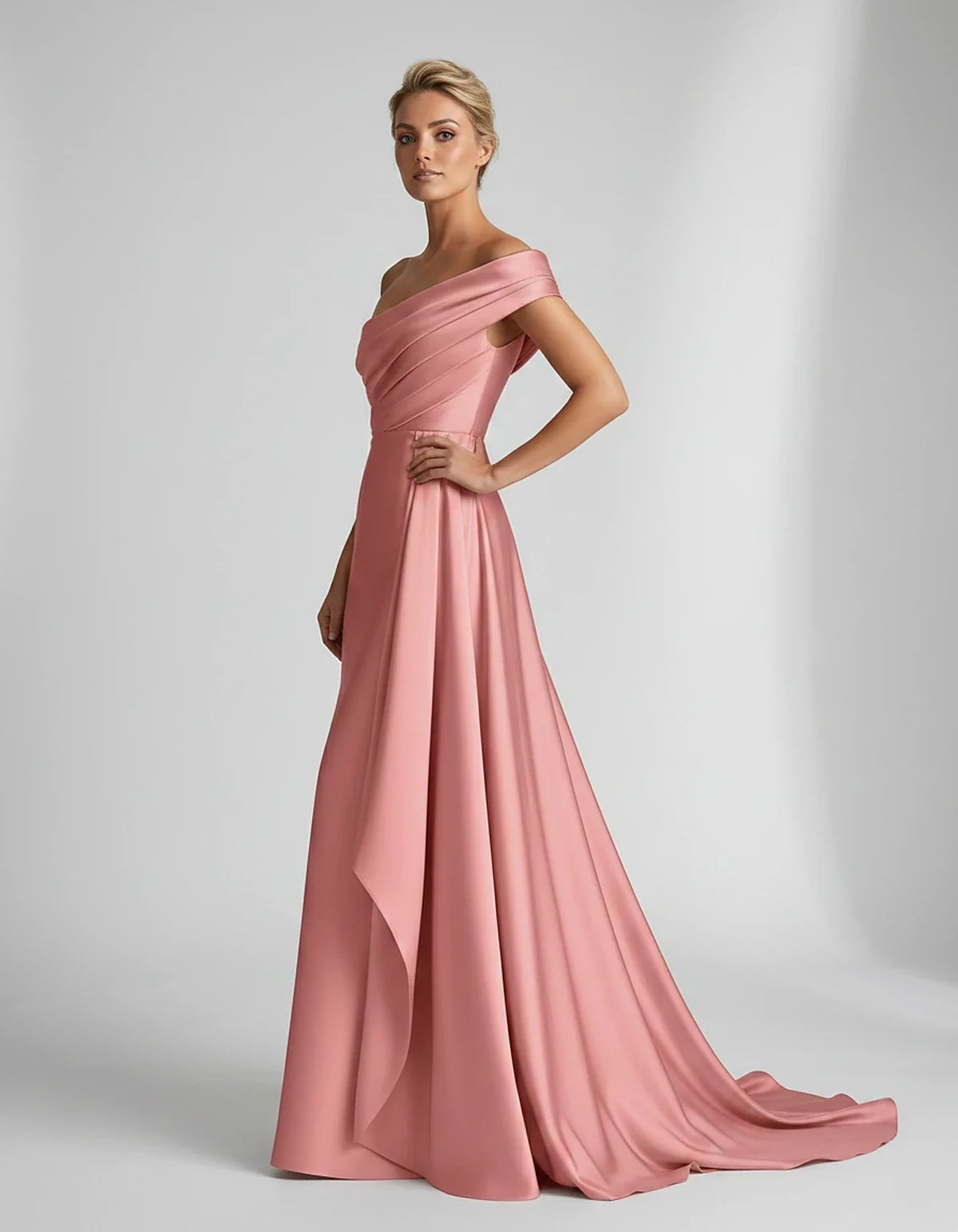 Teal,beige,green,pink,dusty Rose,dusty Blue,coral,blue,gold,lilac,black,plum,burgundy,red,fuchsia,brown Satin Mermaid V-Neck | SKU: VM-584920173641258-CORAL-L,VM-584920173641258-CORAL-M,VM-584920173641258-CORAL-S,VM-584920173641258-CORAL-XL,VM-584920173641258-CORAL-XS