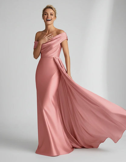 Teal,beige,green,pink,dusty Rose,dusty Blue,coral,blue,gold,lilac,black,plum,burgundy,red,fuchsia,brown Satin Mermaid V-Neck | SKU: VM-584920173641258-CORAL-L,VM-584920173641258-CORAL-M,VM-584920173641258-CORAL-S,VM-584920173641258-CORAL-XL,VM-584920173641258-CORAL-XS