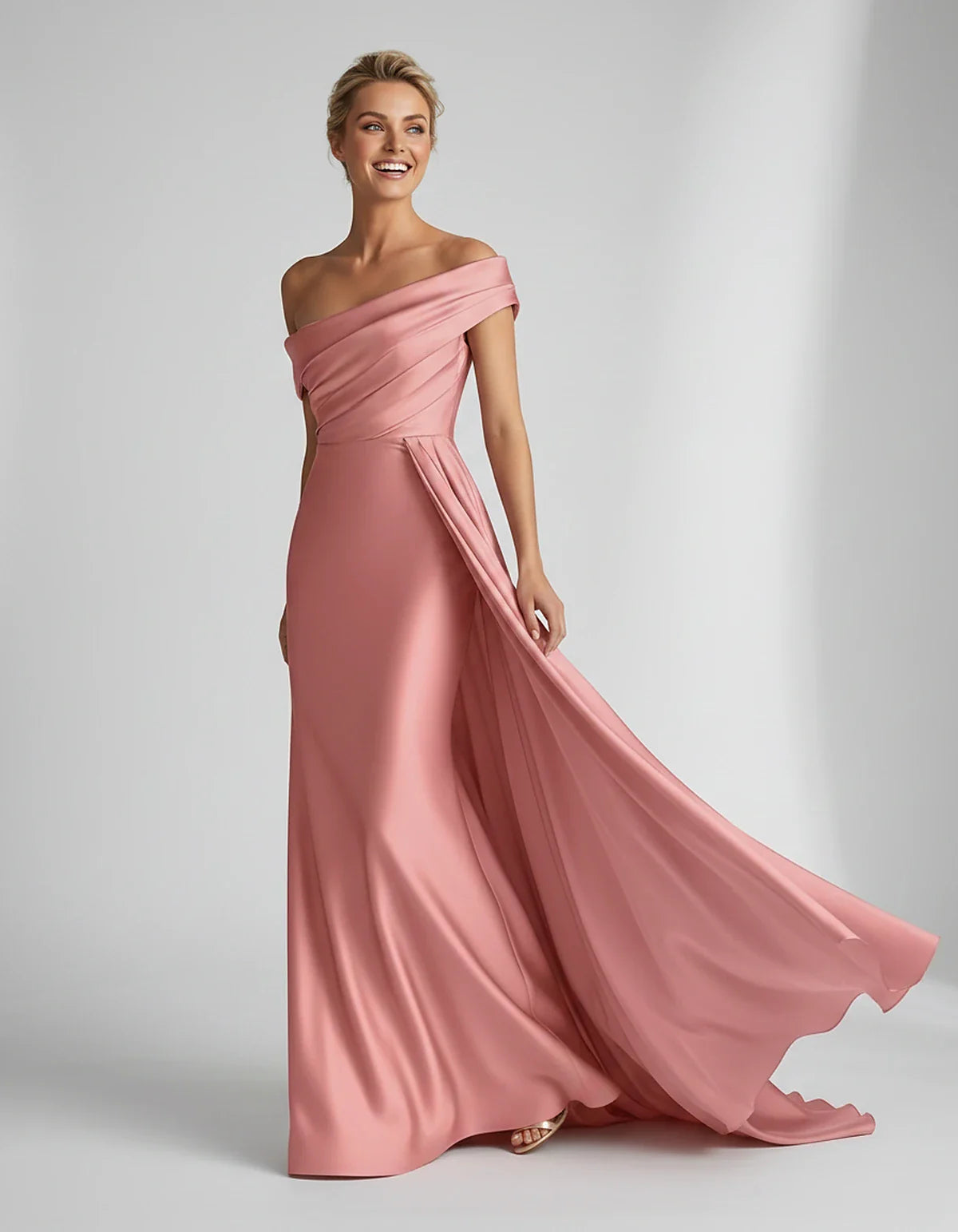Teal,beige,green,pink,dusty Rose,dusty Blue,coral,blue,gold,lilac,black,plum,burgundy,red,fuchsia,brown Satin Mermaid V-Neck | SKU: VM-584920173641258-CORAL-L,VM-584920173641258-CORAL-M,VM-584920173641258-CORAL-S,VM-584920173641258-CORAL-XL,VM-584920173641258-CORAL-XS