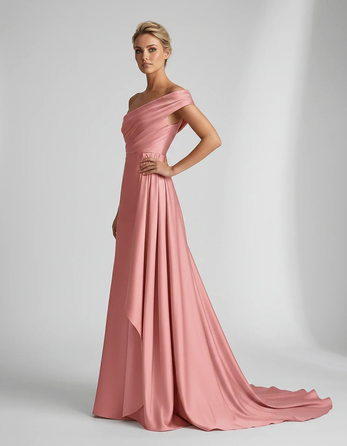 Teal,beige,green,pink,dusty Rose,dusty Blue,coral,blue,gold,lilac,black,plum,burgundy,red,fuchsia,brown Satin Mermaid V-Neck | SKU: VM-584920173641258-CORAL-L,VM-584920173641258-CORAL-M,VM-584920173641258-CORAL-S,VM-584920173641258-CORAL-XL,VM-584920173641258-CORAL-XS