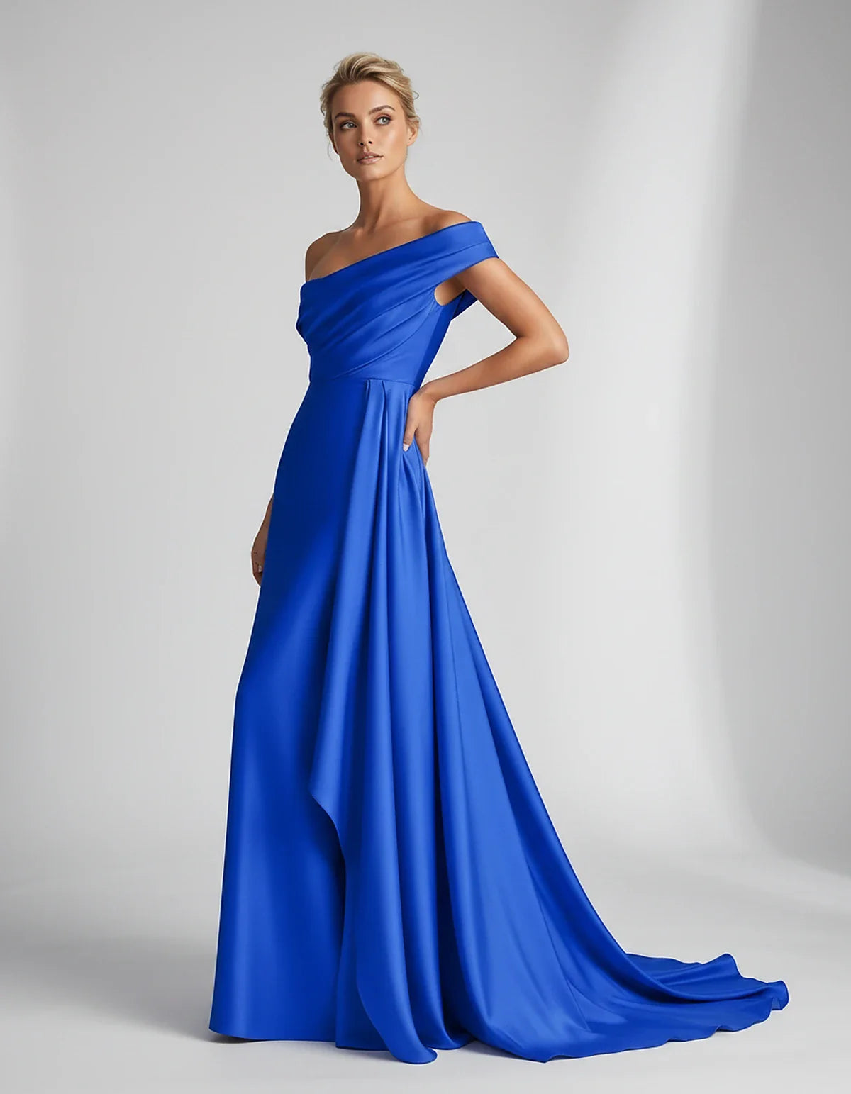 Teal,beige,green,pink,dusty Rose,dusty Blue,coral,blue,gold,lilac,black,plum,burgundy,red,fuchsia,brown Satin Mermaid V-Neck | SKU: VM-584920173641258-BLUE-L,VM-584920173641258-BLUE-M,VM-584920173641258-BLUE-S,VM-584920173641258-BLUE-XL,VM-584920173641258-BLUE-XS