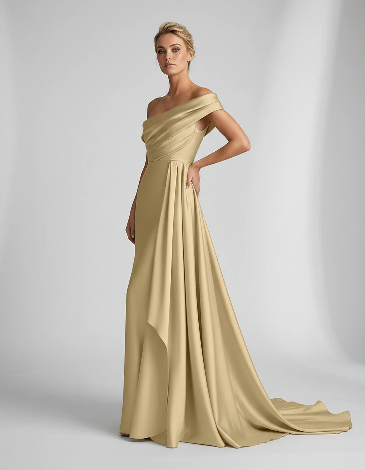 Teal,beige,green,pink,dusty Rose,dusty Blue,coral,blue,gold,lilac,black,plum,burgundy,red,fuchsia,brown Satin Mermaid V-Neck | SKU: VM-584920173641258-GOLD-L,VM-584920173641258-GOLD-M,VM-584920173641258-GOLD-S,VM-584920173641258-GOLD-XL,VM-584920173641258-GOLD-XS