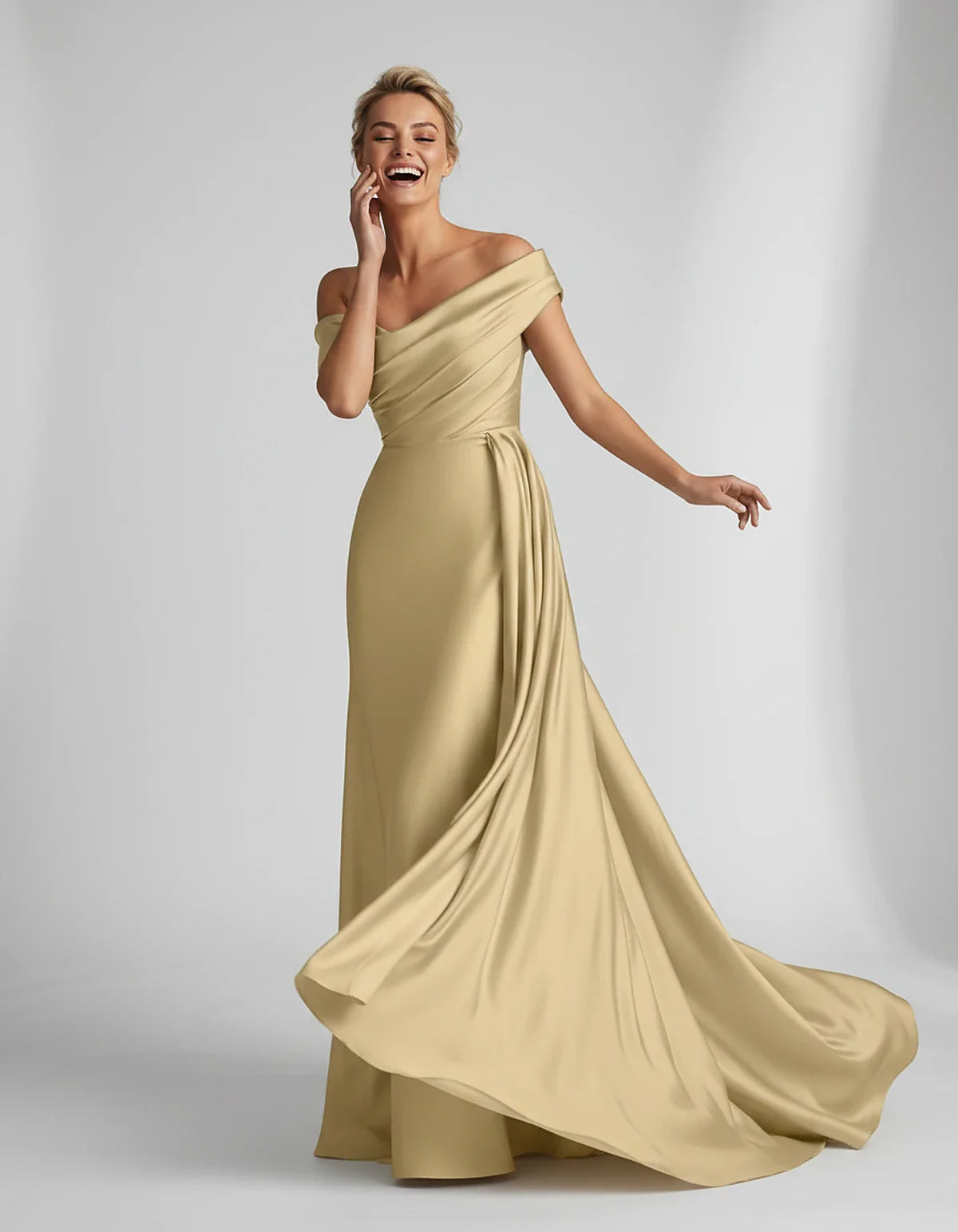 Teal,beige,green,pink,dusty Rose,dusty Blue,coral,blue,gold,lilac,black,plum,burgundy,red,fuchsia,brown Satin Mermaid V-Neck | SKU: VM-584920173641258-GOLD-L,VM-584920173641258-GOLD-M,VM-584920173641258-GOLD-S,VM-584920173641258-GOLD-XL,VM-584920173641258-GOLD-XS