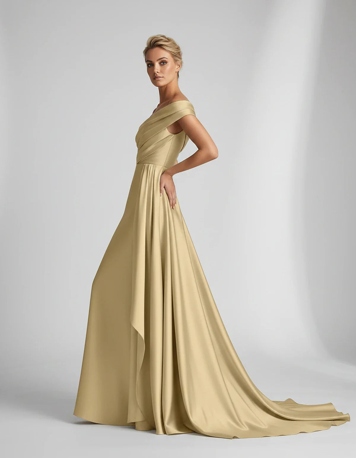 Teal,beige,green,pink,dusty Rose,dusty Blue,coral,blue,gold,lilac,black,plum,burgundy,red,fuchsia,brown Satin Mermaid V-Neck | SKU: VM-584920173641258-GOLD-L,VM-584920173641258-GOLD-M,VM-584920173641258-GOLD-S,VM-584920173641258-GOLD-XL,VM-584920173641258-GOLD-XS