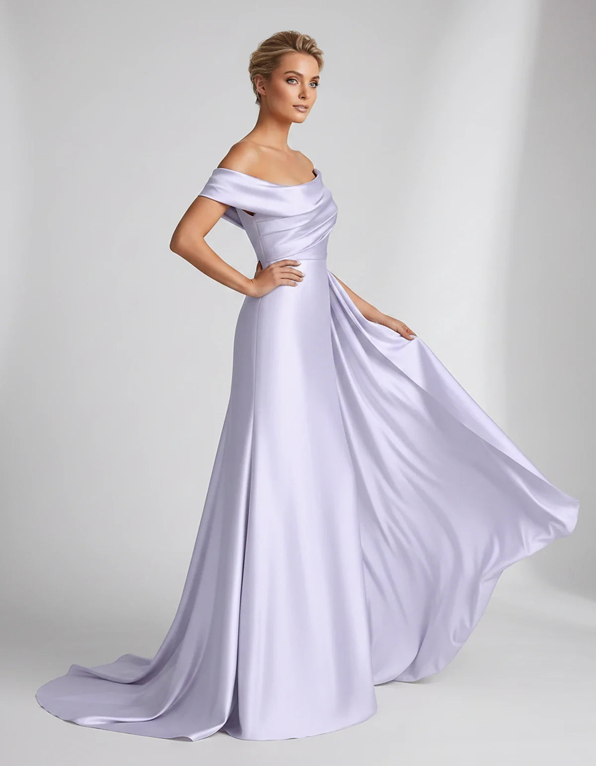 Teal,beige,green,pink,dusty Rose,dusty Blue,coral,blue,gold,lilac,black,plum,burgundy,red,fuchsia,brown Satin Mermaid V-Neck | SKU: VM-584920173641258-LILAC-L,VM-584920173641258-LILAC-M,VM-584920173641258-LILAC-S,VM-584920173641258-LILAC-XL,VM-584920173641258-LILAC-XS