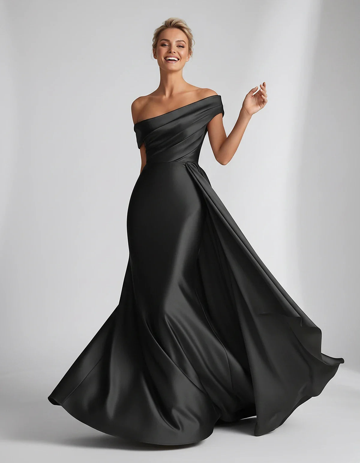 Teal,beige,green,pink,dusty Rose,dusty Blue,coral,blue,gold,lilac,black,plum,burgundy,red,fuchsia,brown Satin Mermaid V-Neck | SKU: VM-584920173641258-BLACK-L,VM-584920173641258-BLACK-M,VM-584920173641258-BLACK-S,VM-584920173641258-BLACK-XL,VM-584920173641258-BLACK-XS