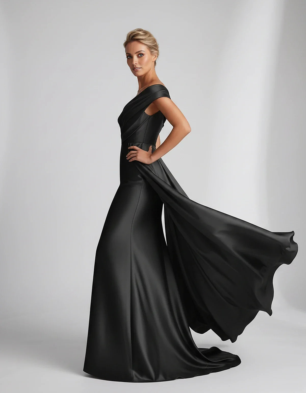 Teal,beige,green,pink,dusty Rose,dusty Blue,coral,blue,gold,lilac,black,plum,burgundy,red,fuchsia,brown Satin Mermaid V-Neck | SKU: VM-584920173641258-BLACK-L,VM-584920173641258-BLACK-M,VM-584920173641258-BLACK-S,VM-584920173641258-BLACK-XL,VM-584920173641258-BLACK-XS