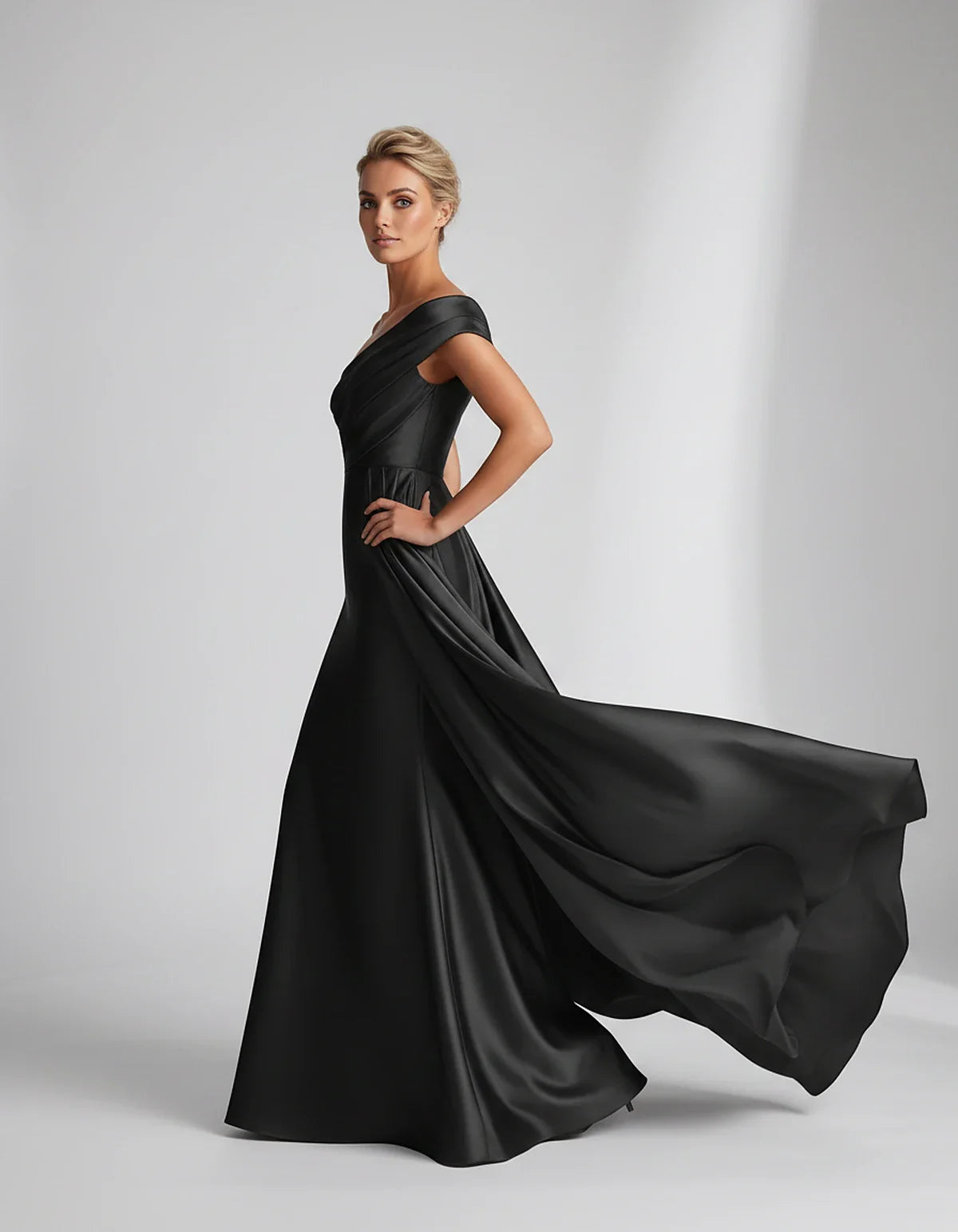 Teal,beige,green,pink,dusty Rose,dusty Blue,coral,blue,gold,lilac,black,plum,burgundy,red,fuchsia,brown Satin Mermaid V-Neck | SKU: VM-584920173641258-BLACK-L,VM-584920173641258-BLACK-M,VM-584920173641258-BLACK-S,VM-584920173641258-BLACK-XL,VM-584920173641258-BLACK-XS