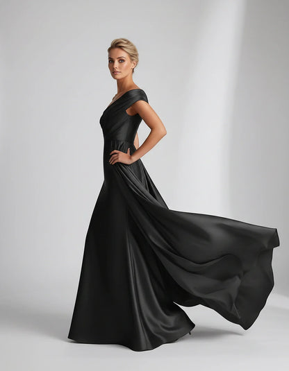 Teal,beige,green,pink,dusty Rose,dusty Blue,coral,blue,gold,lilac,black,plum,burgundy,red,fuchsia,brown Satin Mermaid V-Neck | SKU: VM-584920173641258-BLACK-L,VM-584920173641258-BLACK-M,VM-584920173641258-BLACK-S,VM-584920173641258-BLACK-XL,VM-584920173641258-BLACK-XS