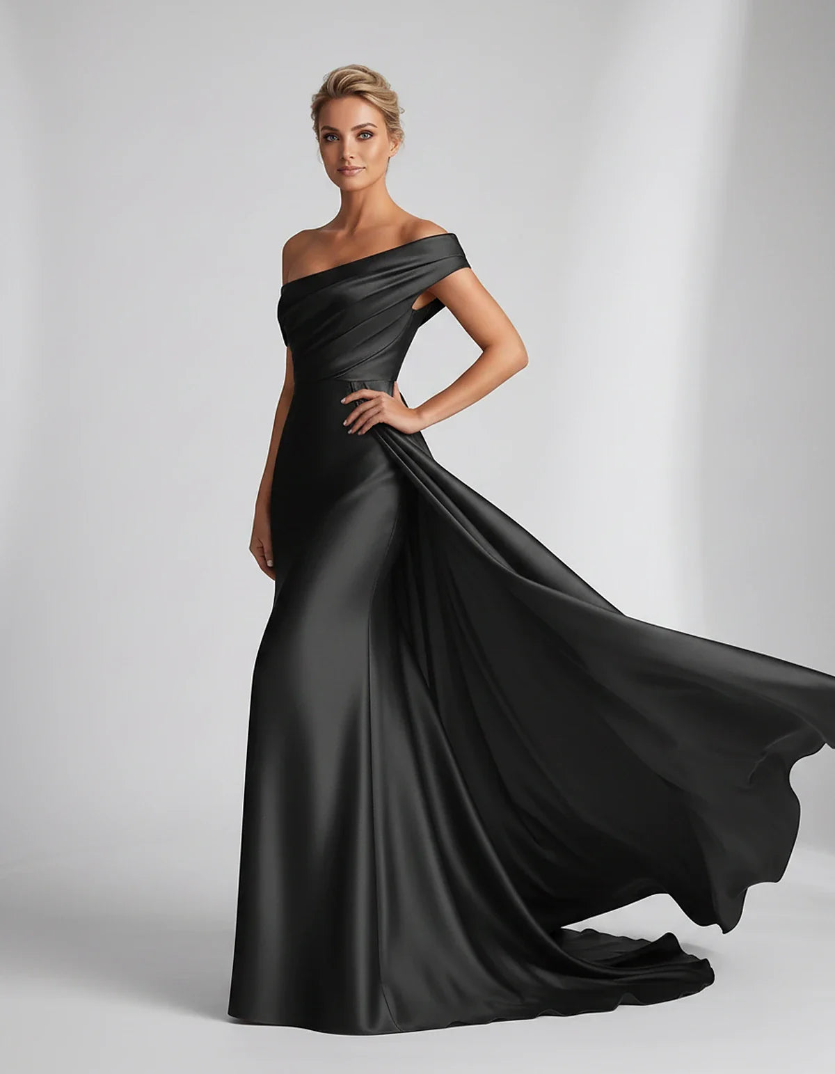 Teal,beige,green,pink,dusty Rose,dusty Blue,coral,blue,gold,lilac,black,plum,burgundy,red,fuchsia,brown Satin Mermaid V-Neck | SKU: VM-584920173641258-BLACK-L,VM-584920173641258-BLACK-M,VM-584920173641258-BLACK-S,VM-584920173641258-BLACK-XL,VM-584920173641258-BLACK-XS
