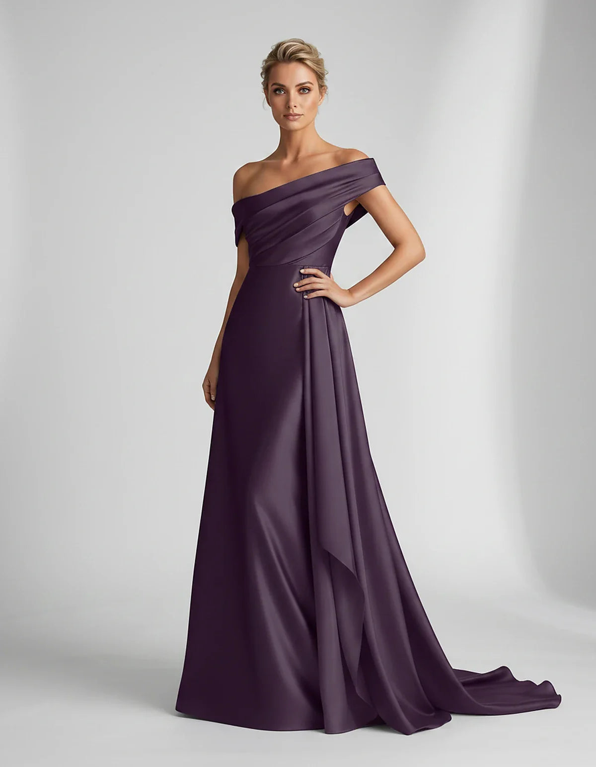 Teal,beige,green,pink,dusty Rose,dusty Blue,coral,blue,gold,lilac,black,plum,burgundy,red,fuchsia,brown Satin Mermaid V-Neck | SKU: VM-584920173641258-PLUM-L,VM-584920173641258-PLUM-M,VM-584920173641258-PLUM-S,VM-584920173641258-PLUM-XL,VM-584920173641258-PLUM-XS