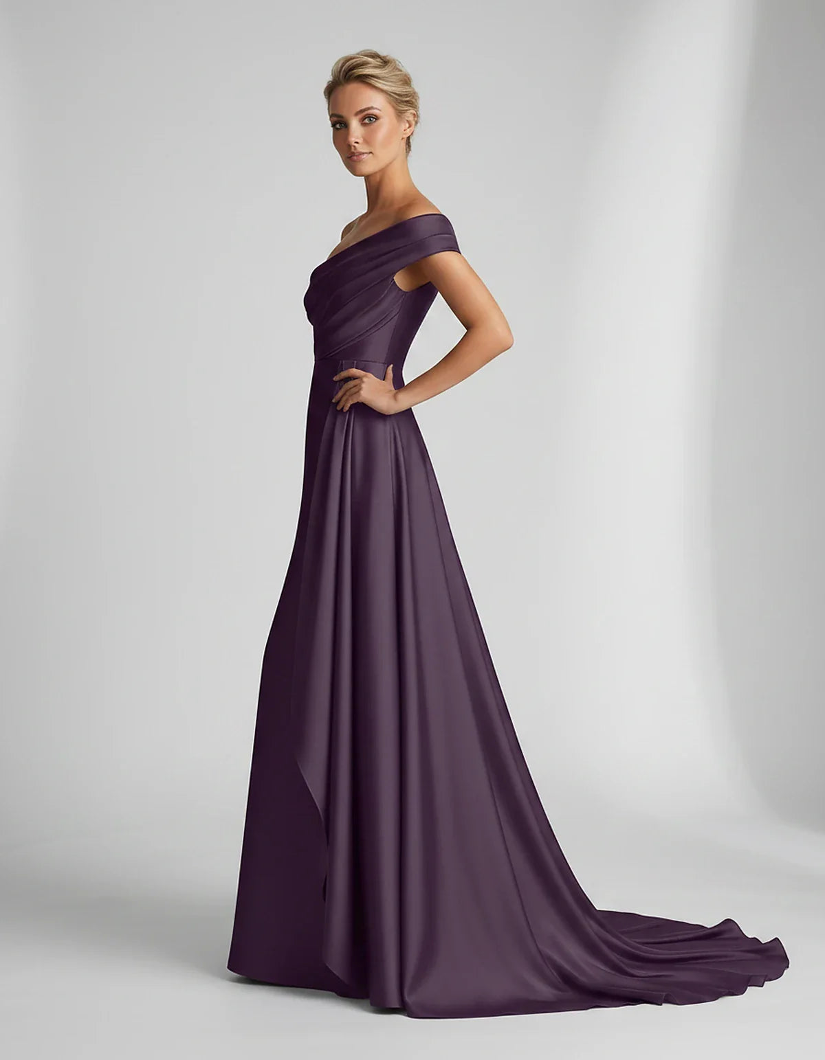 Teal,beige,green,pink,dusty Rose,dusty Blue,coral,blue,gold,lilac,black,plum,burgundy,red,fuchsia,brown Satin Mermaid V-Neck | SKU: VM-584920173641258-PLUM-L,VM-584920173641258-PLUM-M,VM-584920173641258-PLUM-S,VM-584920173641258-PLUM-XL,VM-584920173641258-PLUM-XS