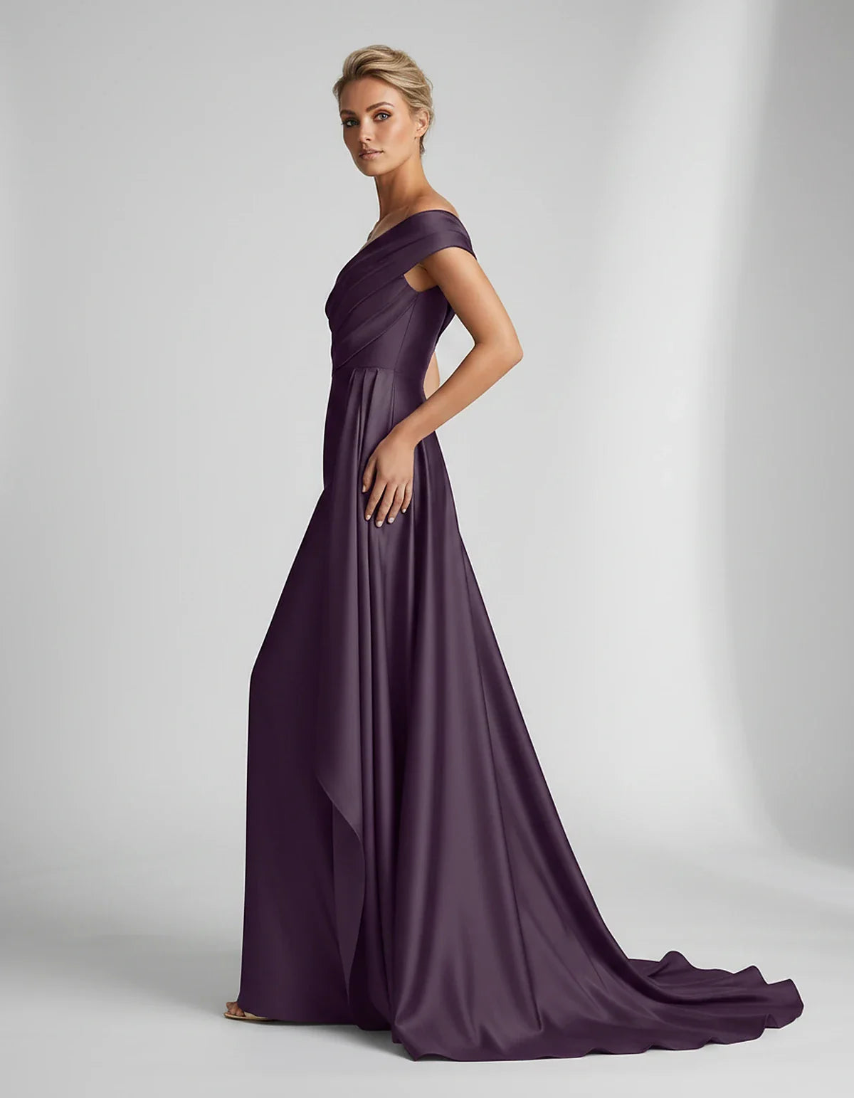 Teal,beige,green,pink,dusty Rose,dusty Blue,coral,blue,gold,lilac,black,plum,burgundy,red,fuchsia,brown Satin Mermaid V-Neck | SKU: VM-584920173641258-PLUM-L,VM-584920173641258-PLUM-M,VM-584920173641258-PLUM-S,VM-584920173641258-PLUM-XL,VM-584920173641258-PLUM-XS