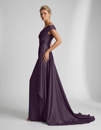 Teal,beige,green,pink,dusty Rose,dusty Blue,coral,blue,gold,lilac,black,plum,burgundy,red,fuchsia,brown Satin Mermaid V-Neck | SKU: VM-584920173641258-PLUM-L,VM-584920173641258-PLUM-M,VM-584920173641258-PLUM-S,VM-584920173641258-PLUM-XL,VM-584920173641258-PLUM-XS